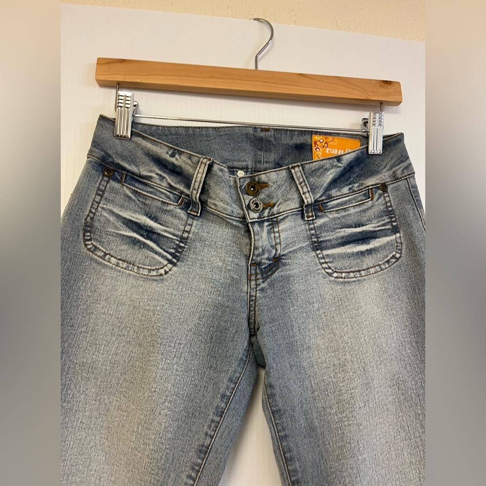 Y2K Vanilla Low Rise Flare Jeans Size 3 – Light Wash Double Button - Picture 2 of 4
